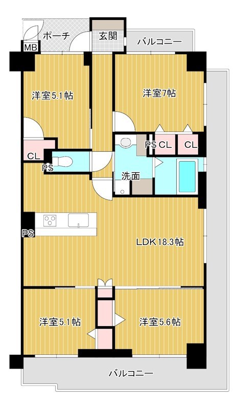 マンション　周南市若草町サーパス若草町708号 間取図・土地図