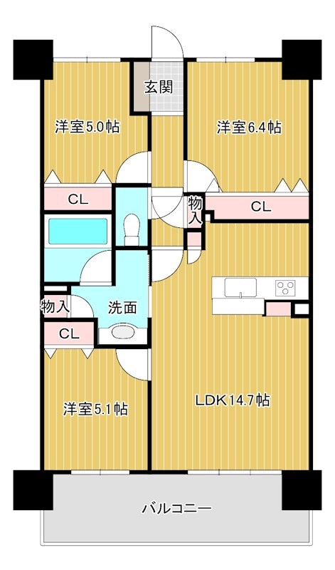 マンション　周南市桜木1丁目オーヴィジョン桜木パークサイド11F 間取図・土地図