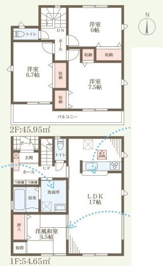 姫路市大津区長松4期　全2邸　1号棟 間取り図