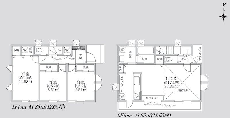 世田谷区上祖師谷２丁目　未入居戸建　F号棟  間取図・土地図