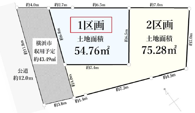 横浜市港北区綱島東２丁目　売地　1区画  間取図・土地図