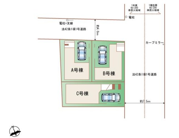 川崎市幸区古川町　新築戸建　B号棟  全体区画図