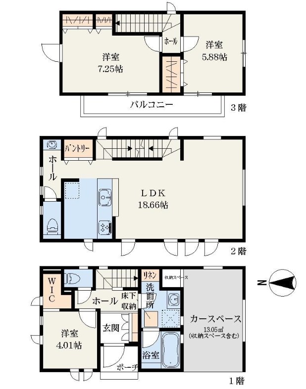川崎市幸区小倉５丁目　新築戸建　1号棟 間取図・土地図