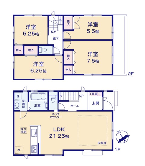 川崎市宮前区馬絹１丁目　新築戸建　3号棟   間取図・土地図