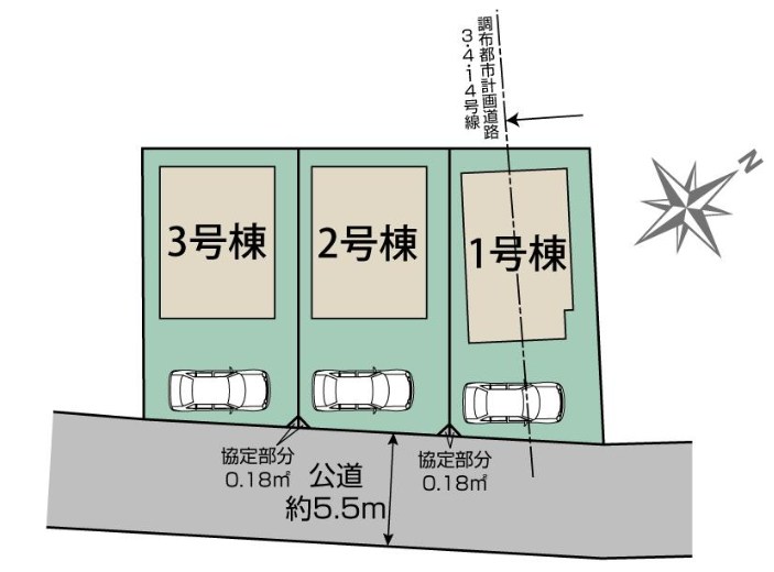 調布市柴崎２丁目　新築戸建　2号棟 全体区画図
