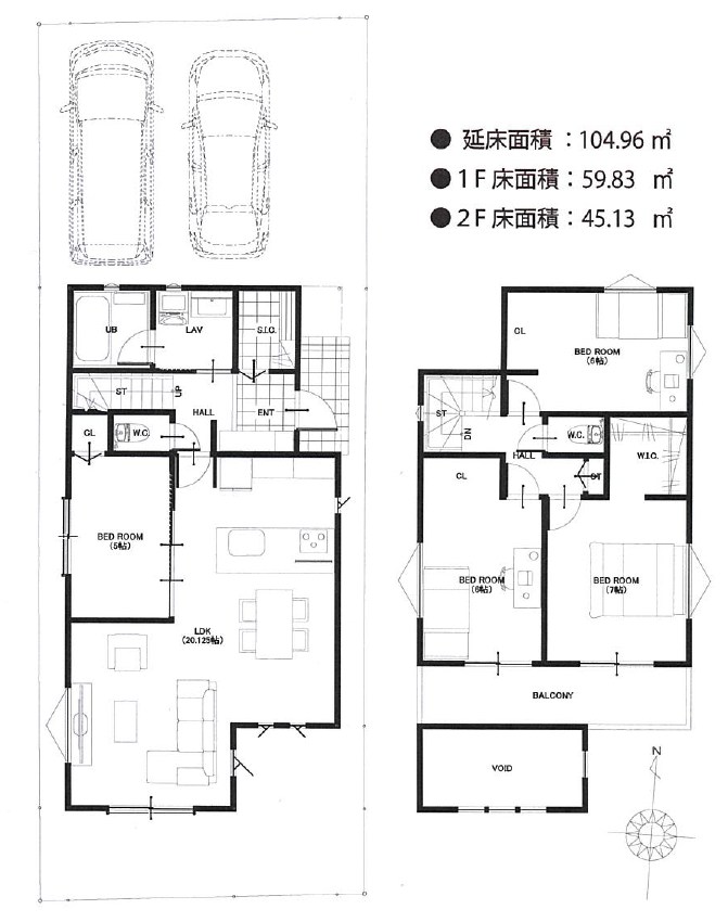 横浜市港北区新吉田東５丁目　売地　2区画  建物プラン例（間取り図）