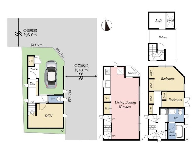 文京区本駒込４丁目　中古戸建　限定1棟 間取図・土地図