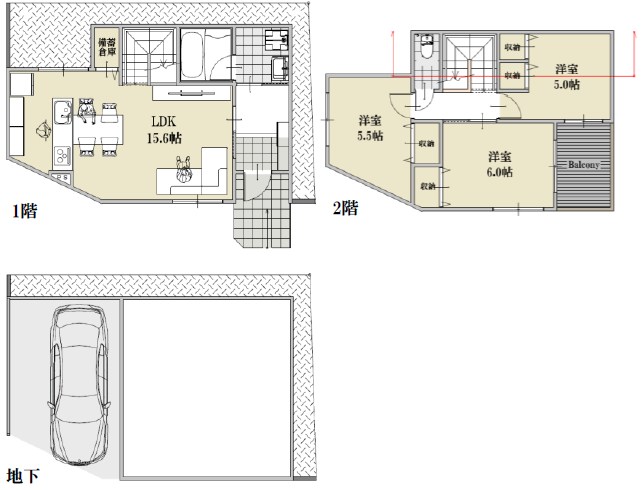 世田谷区砧４丁目　売地　限定1区画 建物プラン例（間取り図）