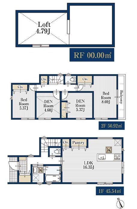 川崎市中原区井田３丁目　新築戸建　1号棟   間取図・土地図