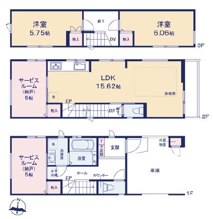 大田区新蒲田３丁目　新築戸建　1号棟 間取図・土地図