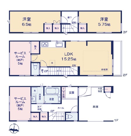 大田区新蒲田３丁目　新築戸建　2号棟 間取図・土地図