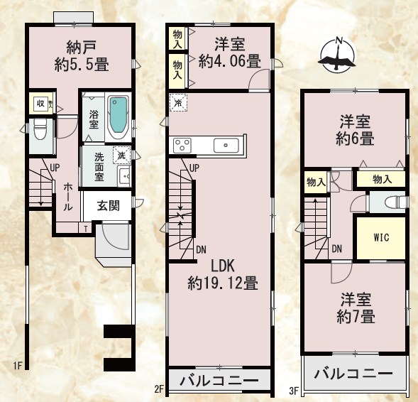 大田区新蒲田３丁目　新築戸建　A号棟 間取図・土地図