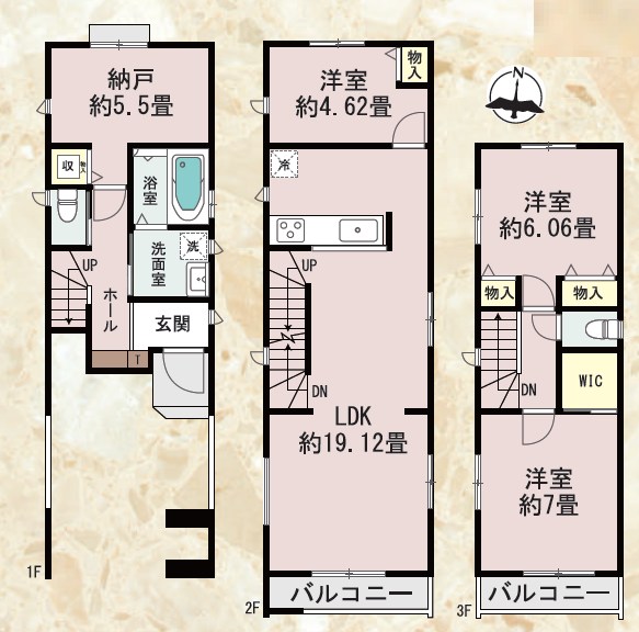 大田区新蒲田３丁目　新築戸建　B号棟  間取図・土地図