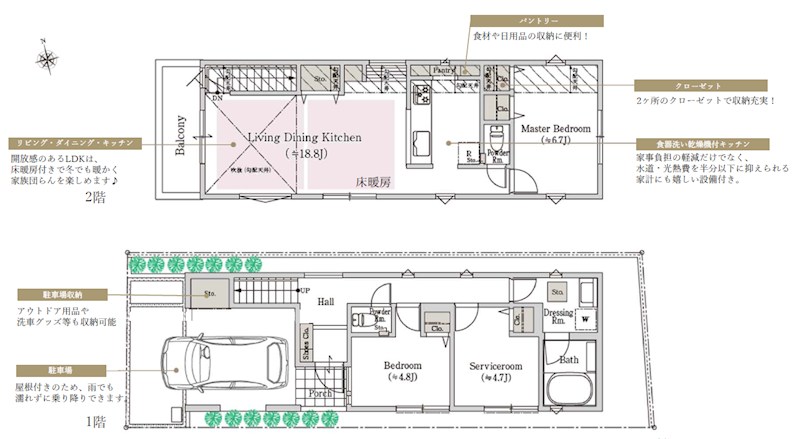 杉並区下井草３丁目　新築戸建　2号棟  間取図・土地図