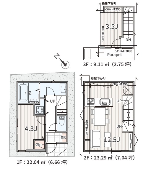 文京区白山４丁目　売地　全1区画 建物プラン例（間取り図）