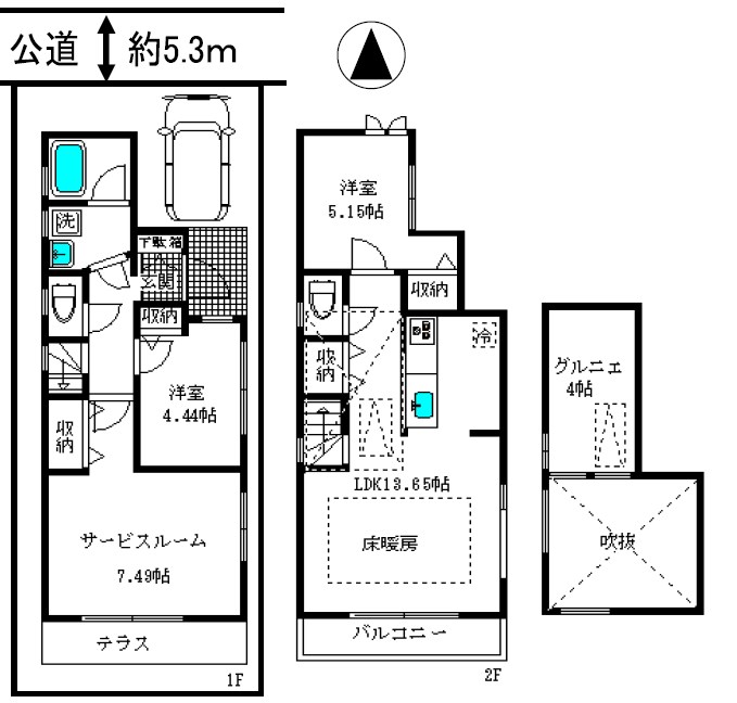 中野区鷺宮４丁目　中古戸建　限定1棟 間取図・土地図