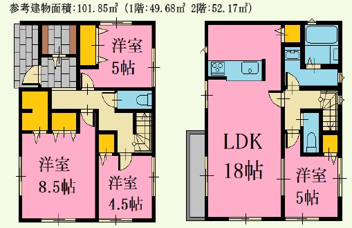 横浜市港北区仲手原２丁目　売地　A区画 建物プラン例（間取り図）