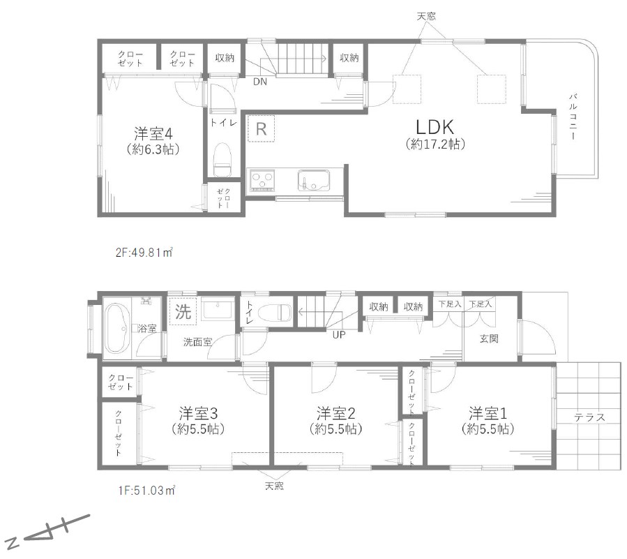 杉並区南荻窪２丁目　借地権付き中古戸建　限定1棟 間取図・土地図