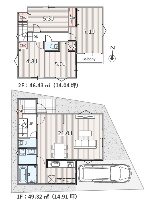 世田谷区上北沢１丁目　売地　全1区画 建物プラン例（間取り図）