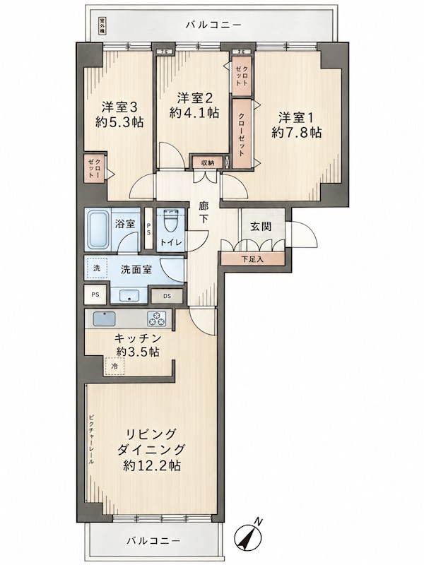 月島リバーハウス　B棟 間取図・土地図