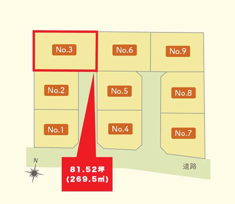 【建築条件付】 八戸市売市小待_土地【№３】  造成完了予想図