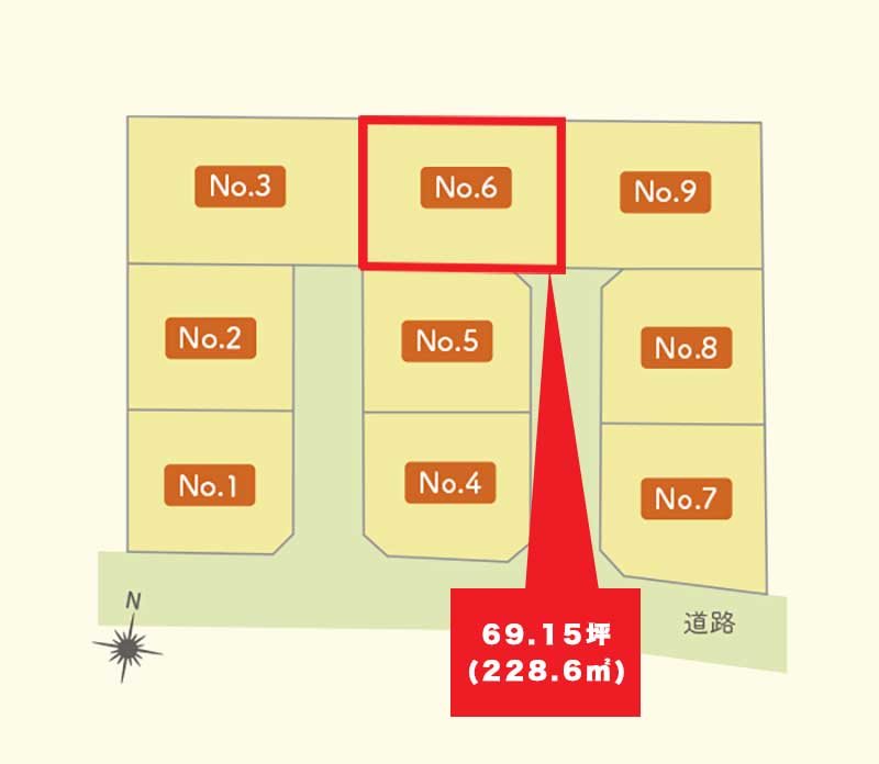 【建築条件付】 八戸市売市小待_土地【№６】  造成完了予想図