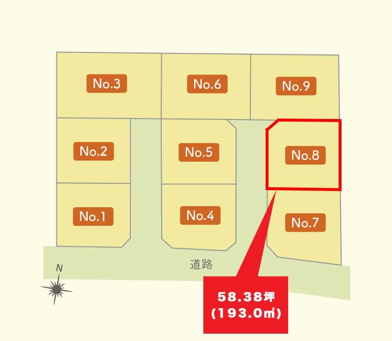 【建築条件付】 八戸市売市小待_土地【№８】   造成完了予想図