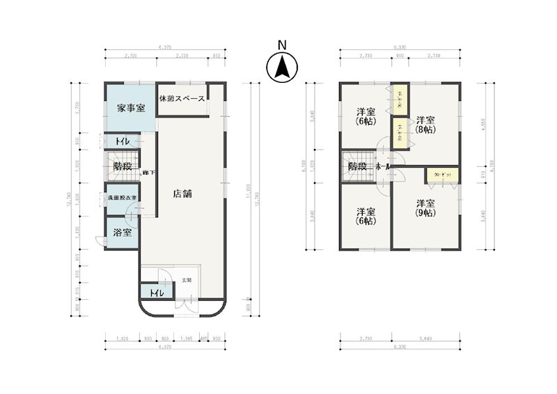 弘前市田園一丁目店舗付住宅 間取図・土地図