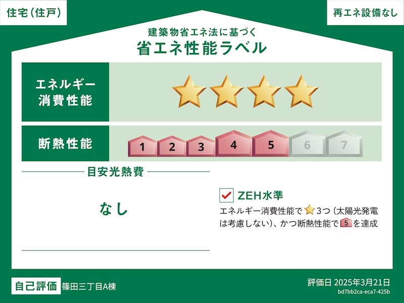 【ハシモトホーム未入居住宅】ハピア篠田モデルＨ 省エネ性能ラベル