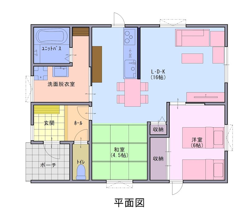 《平屋モデルハウス販売中、家具・カーテン付き》八戸市田向1丁目 間取図・土地図