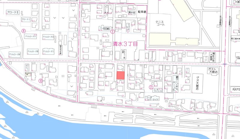 大館市清水三丁目41番4 現地案内図