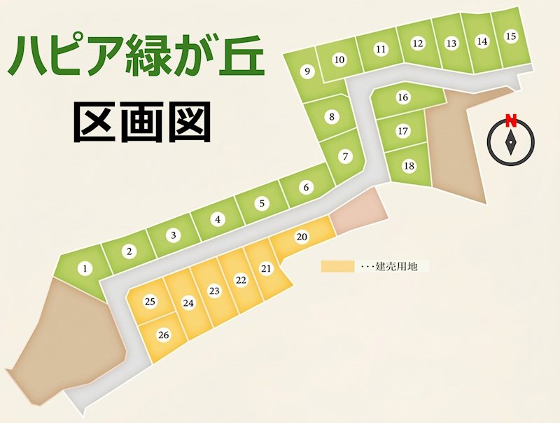 【ハシモトホーム】ハピア緑が丘１丁目No13 全体区画図
