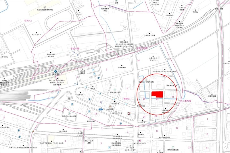 秋田県大館市御成町１丁目147番3 現地案内図