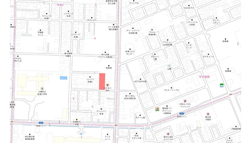 大館市有浦四丁目57番1、57番2 現地案内図