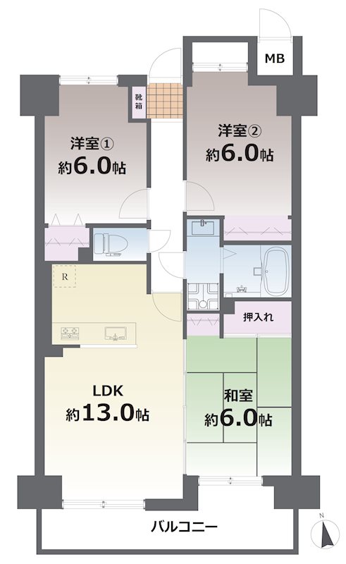 ロワールマンション健軍 606号室 間取り図