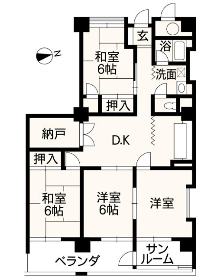 フラワーマンション九品寺 406号室 間取り図