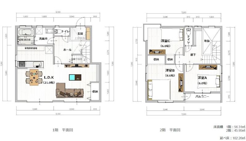 東区八反田3丁目戸建 間取り図