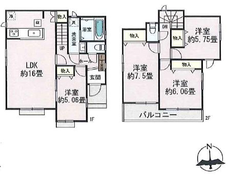 ハートフルタウン北区龍田7丁目2期B号棟新築戸建     間取り図