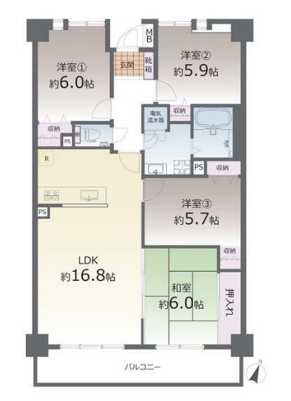 サンロイヤル長嶺  502号室 間取り図