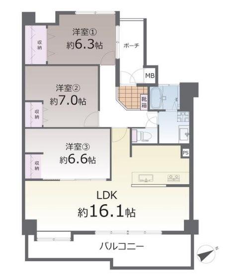 グランテージ世安 208号室 間取り図