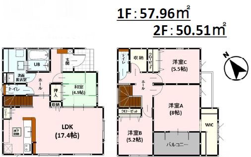 よかタウン宇城市小川町北新田1期2号棟新築戸建  間取り図