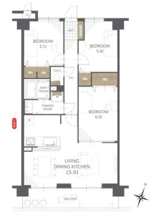 コアマンション新水前寺Ⅱ 515号室 間取り図