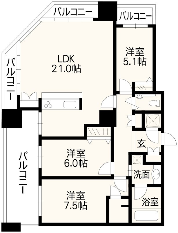 D&rsquo;グラフォート熊本タワー2001号 2001号室 間取り図