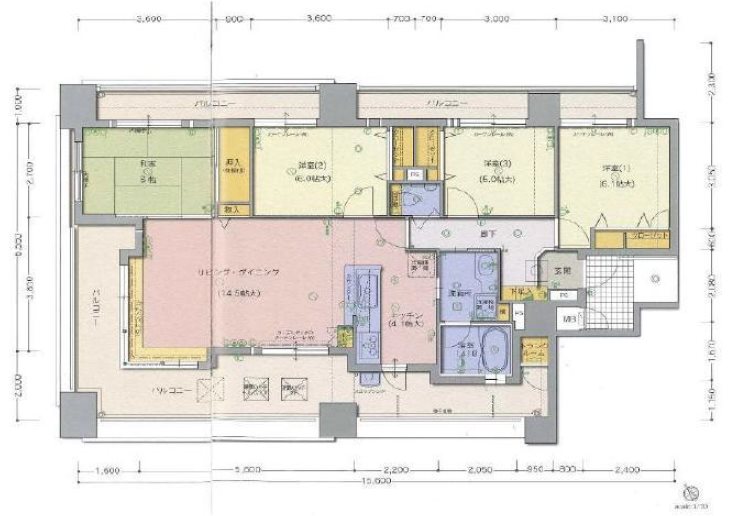 D&lsquo;グランセ新屋敷 601号室 間取り図