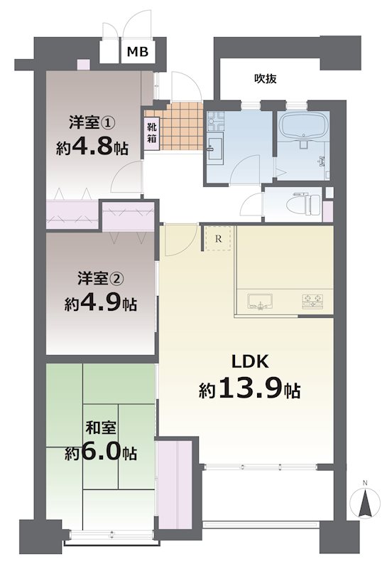 スカイハイツ新町  404号室 間取り