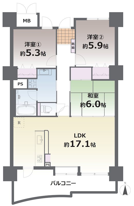 優渾タワー東本町 1402号室 間取り