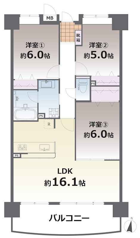 ダイアパレスグランデージ味噌天神 704号室 間取り