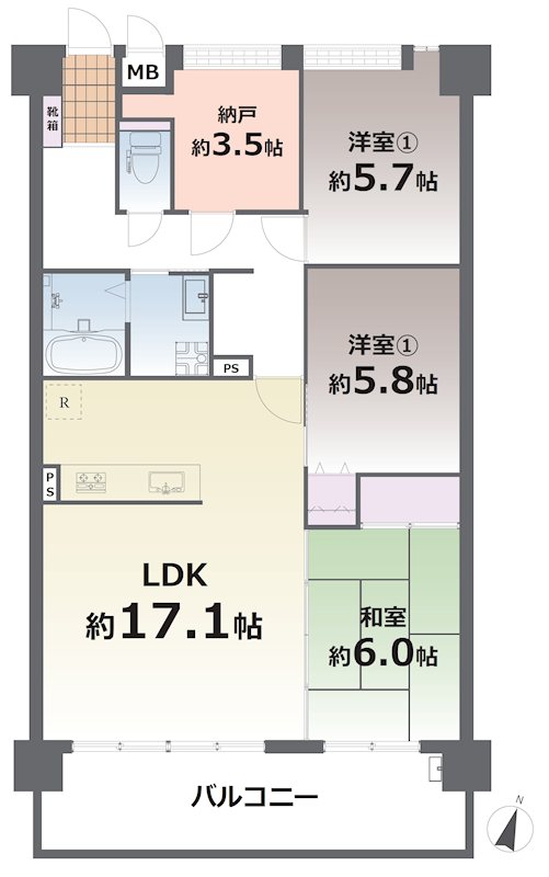 健軍サンシャインガーデンA 504号室 間取り