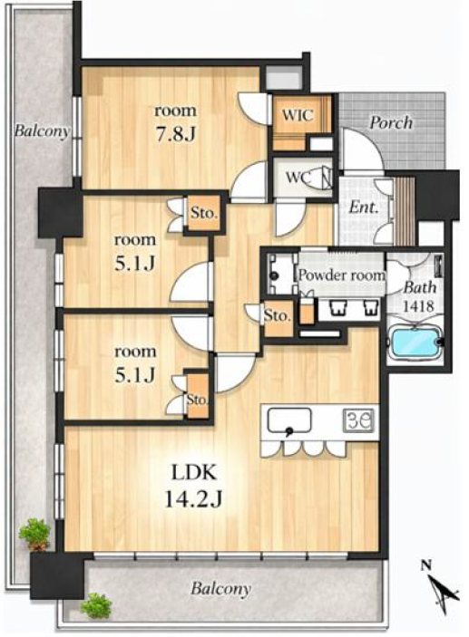 MJR熊本ゲートタワー 801号室 間取り図