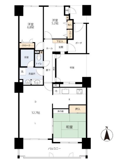 サーパスシティ熊本 709号室 間取り